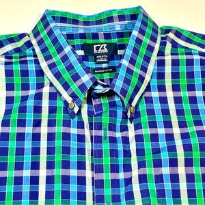 Cutter & Buck Men's Button Down Shirt 3XB Blue Green Checked Casual Career